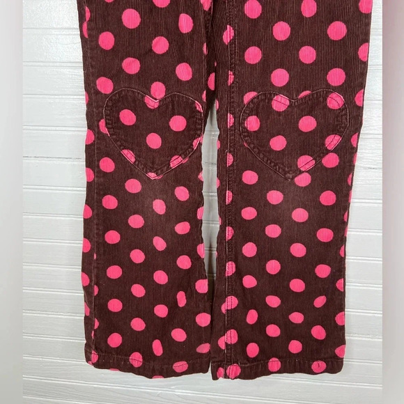 Mini Boden Girls Brown Pink Polka Dot Corduroy Pants Size 9 Heart Pockets - Picture 5 of 10